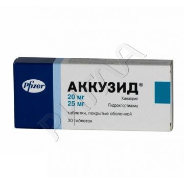 Аккузид таблетки покрытые оболочкой 20мг+25мг №30 ** в аптеке Без сети в городе Каргат